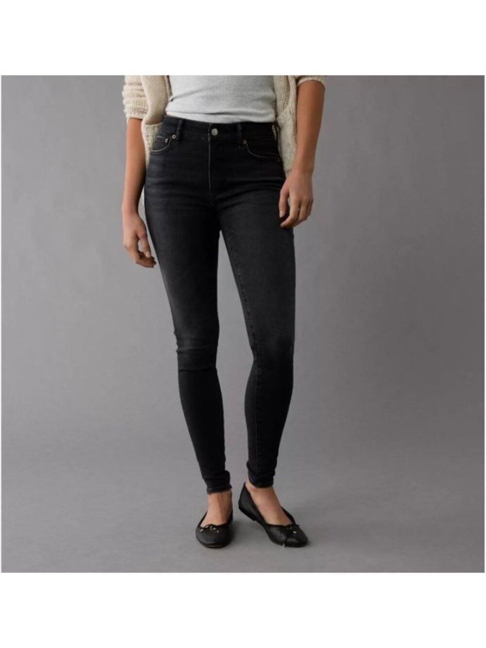American Eagle Jeans Size 12 Long Jeggings Next Level Stretch Black Dark Wash